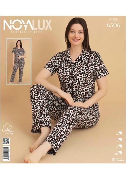 Gömlek Model Kısa Kol Leopar Pijama Takımı