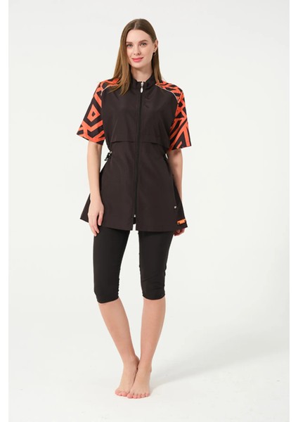 Hızlı Kuruyan Mayo Kumaşı Fermuarlı Kısa Kollu Taytlı Kadın Mayo 3416 modelleri