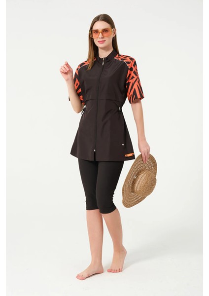 Hızlı Kuruyan Mayo Kumaşı Fermuarlı Kısa Kollu Taytlı Kadın Mayo 3416 indirimleri