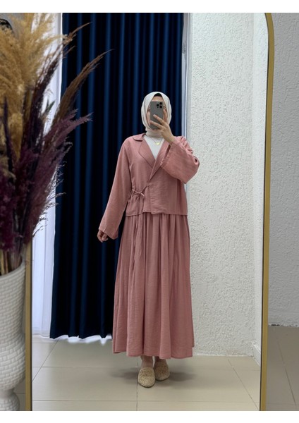 Vinola Kimonolu Eteği Pileli Çilek TAKIM-EK523 Gül Kurusu