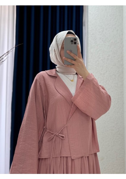 Vinola Kimonolu Eteği Pileli Çilek TAKIM-EK523 Gül Kurusu