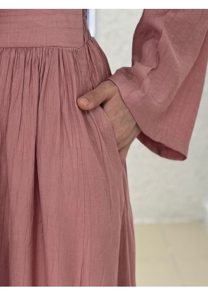 Vinola Kimonolu Eteği Pileli Çilek TAKIM-EK523 Gül Kurusu