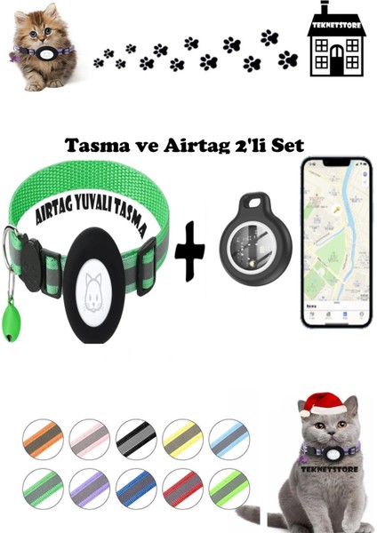 Takip Cihazı ve Airtag Yuvalı Kedi Tasması 2'li Set Ios Uyumlu Boyun Tasması GPS