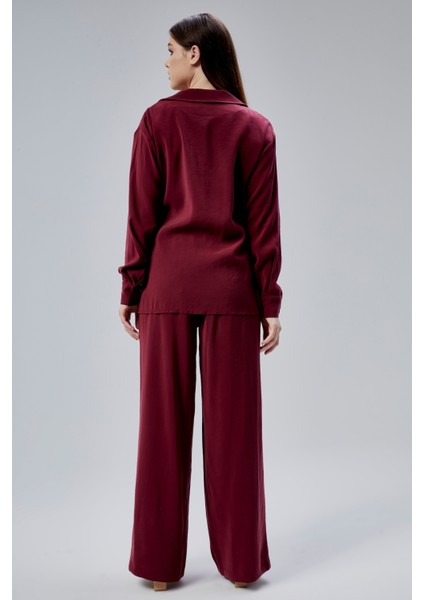 Bordo Salaş Kesim Geniş Paça Pantolon