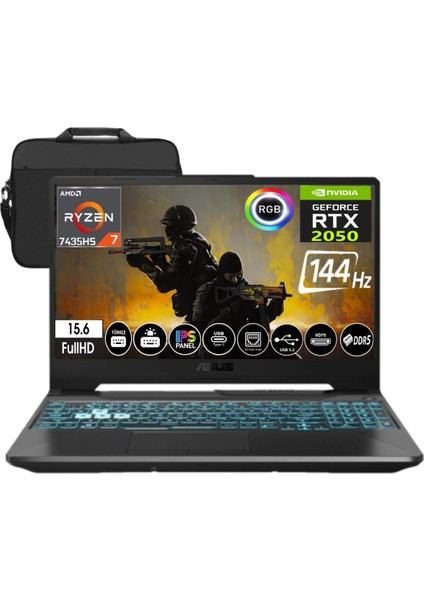 Tuf Gaming A15 Amd Ryzen 7 7435HS 32GB Ddr5 Ram 1tb SSD RTX2050 144Hz Fdos 15.6" Fullhd Bilgisayar & Çanta