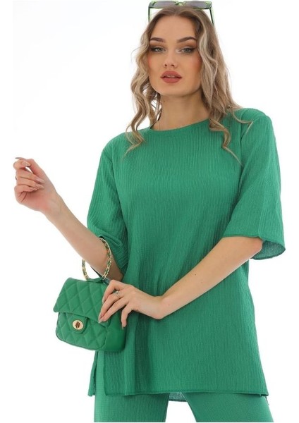 Bürümcük Kumaş Kısa Kollu Yırtmaçlı Fitilli Rahat Kalıp Ikili Alt-Üst Takım fırsatları