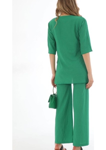 Bürümcük Kumaş Kısa Kollu Yırtmaçlı Fitilli Rahat Kalıp Ikili Alt-Üst Takım indirimleri