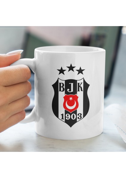 Kupa Bardak - Beşiktaş Arması Desenli Kupa Bardak - Hediyelik Kupa Bardak