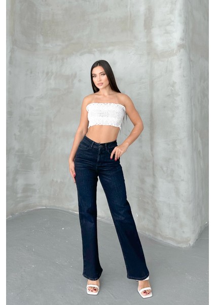 Blue Black Kadın Wide Leg Jean Yüksek Bel Palazzo Likralı Esnek Kot Pantolon JESSİCA-2041