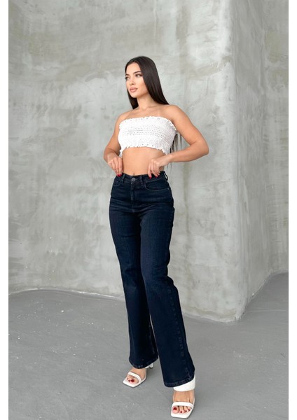 Blue Black Kadın Wide Leg Jean Yüksek Bel Palazzo Likralı Esnek Kot Pantolon JESSİCA-2041