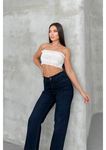 Blue Black Kadın Wide Leg Jean Yüksek Bel Palazzo Likralı Esnek Kot Pantolon JESSİCA-2041