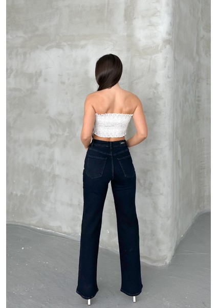 Blue Black Kadın Wide Leg Jean Yüksek Bel Palazzo Likralı Esnek Kot Pantolon JESSİCA-2041
