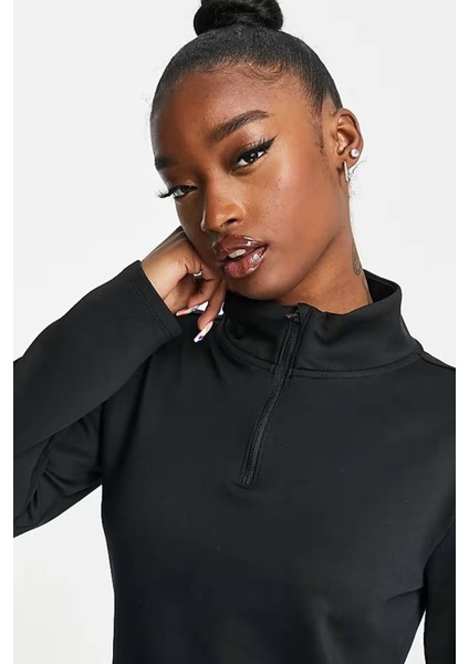 Training One Warm Half Zip Top Black Kadın Terma Fit Yarım Fermuar Sweatshirt Siyah modelleri