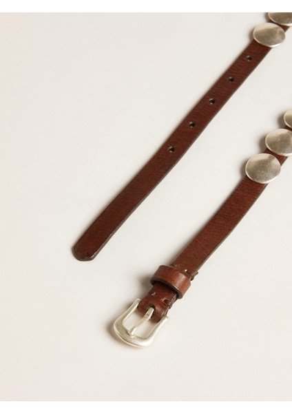 El Yapımı Gümüş Çivili Koyu Kahverengi Trinidad Deri Kemer fiyatları