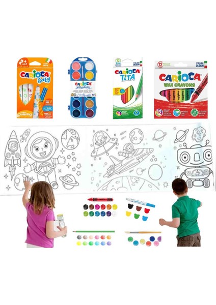 Carioca 4'lü Boyama Seti +Lino Yapışkanlı Boyama Kağıdı 86X20 cm Dream Space
