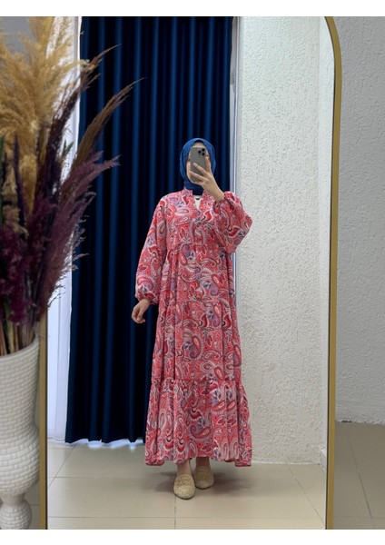 Serina Desenli ELBISE-SA2559 Fuşya