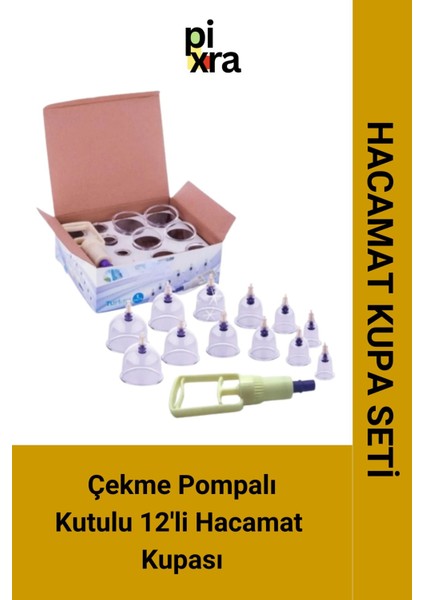 12’li Hacamat Kupa Seti - Vakum Pompalı, Masaj Aleti, Kutulu