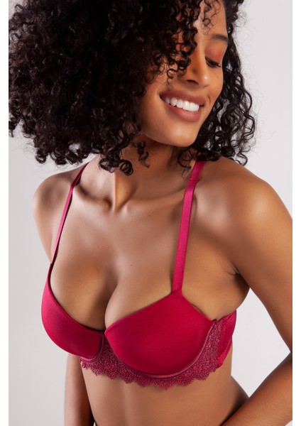 Azze Garland Big Size Plunge Bra, Şarap Rengi Konforlu ve Şık Sütyen