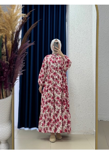 Serina Desenli ELBISE-SA2559 Kırmızı