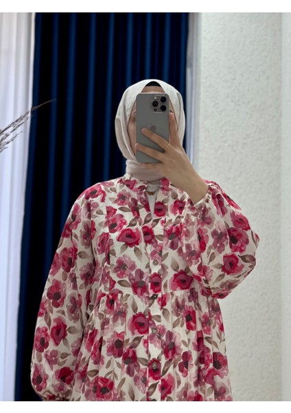 Serina Desenli ELBISE-SA2559 Kırmızı