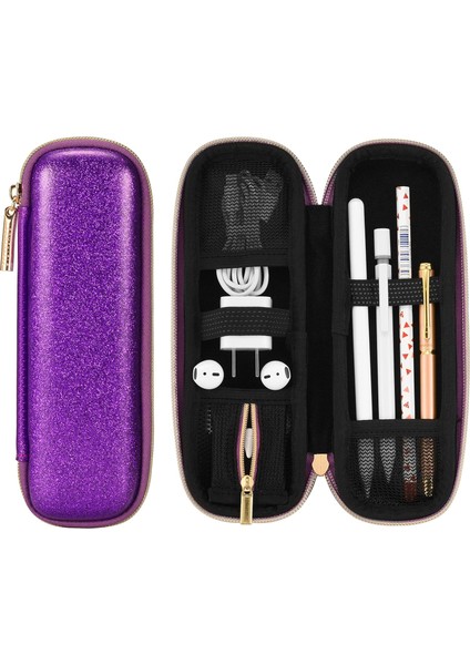 Kalemlik ve Koruyucu Taşıma Çantası - Apple Pencil Elastik Kılıf Airpods Çantası - Mavi Çizgili