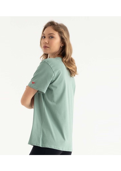 Viridis Su Yeşili Kadın Tişört Pamuklu Bisiklet Yaka Tshirt fiyatları