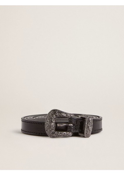 Siyah Deri Kemer Gümüş Tokalı Şık ve Zamansız Aksesuar