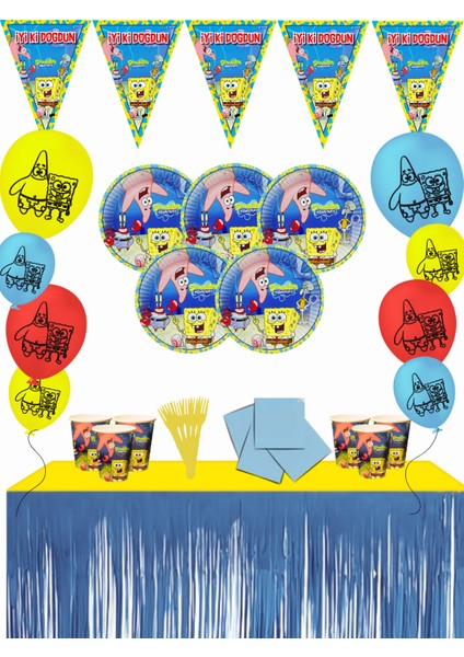 Sünger Bob Patrick Sponge Bob Kare Pantolon Metalize Masa Etekli Doğum Günü Parti Malzemeleri Süsleri Seti