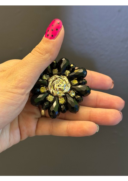 Siyah Cam Taşlı Tasarım Dikiş Aksesuarı 6x6 cm