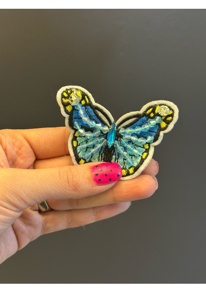 7x6 cm Boncuk Taş Işleme Renkli Kelebek Arma Dikiş Aplike fiyatları