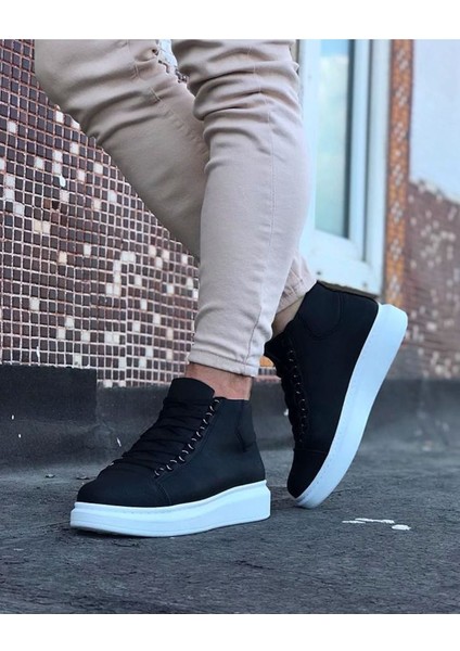 Siyah Bağcıklı Sneakers Yarım Bilek Bot