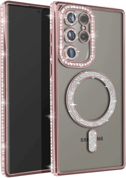 Samsung Galaxy S25 Ultra Kılıf Joke Simli Magneticsafe Kılıf - Pembe Zrnet