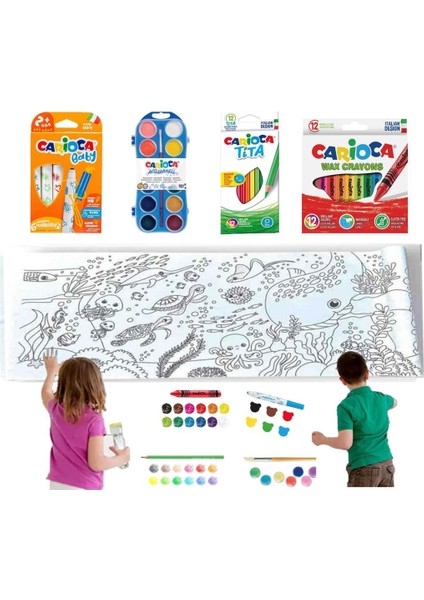 Carioca 4'lü Boyama Seti +Lino Yapışkanlı Boyama Kağıdı 200X30 cm Sea World