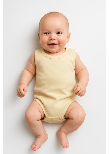3’lü Bej-Beyaz-Sarı Bebek Zıbın Seti | Pamuklu Kolsuz Çıtçıtlı Yazlık Body | Unisex Bebek Badi fiyatları