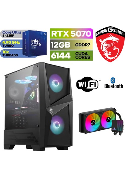 Gaming Ddr5-Rtx 5070 12GB-İNTEL Ultra 5 225F - 32GB - 64GB Ddr5 Ram-1 Tb M.2 Ssd-Windows 11 Pro-Sıvı Sogutmalı