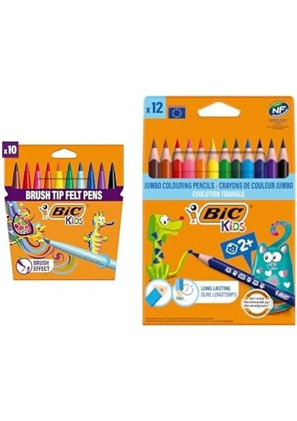 Kids Visaquarelle Fırça Uçlu Boya ve Evolution Jumbo Kuru Boya Seti (10'lu + 12'li)
