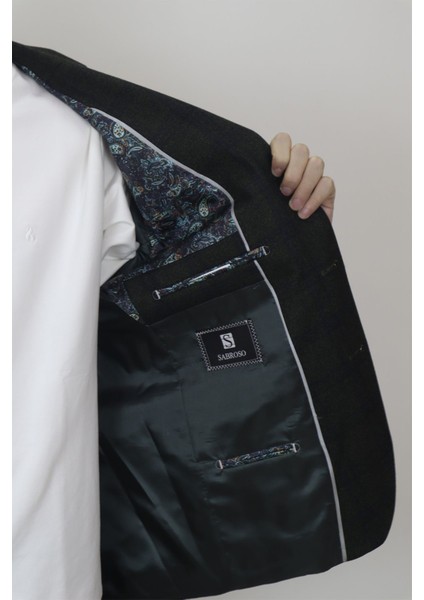 Fistan Store Erkek Haki Yeşil Ekose Kareli Klasik Kesim Rahat Kalıp Çift Düğme Kışlık Blazer Ceket
