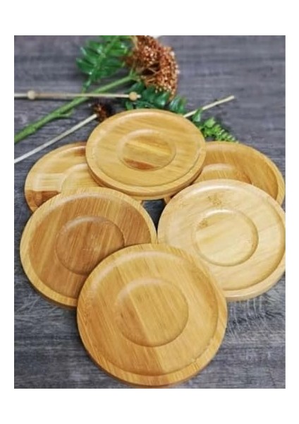High-Tech Yuvarlak Bardak Altlığı 6 Adet, Bambu Çay Bardağı Servis Tepsisi