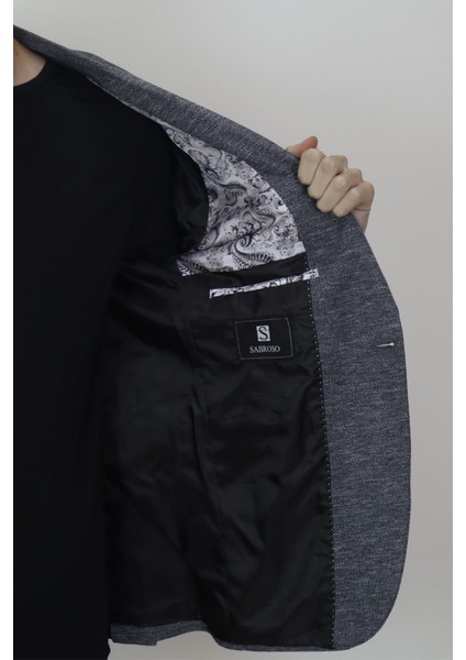 Fistan Store Erkek Füme Italyan Kesim Dar Kalıp Tek Düğme Çift Yırtmaçlı Blazer Ceket