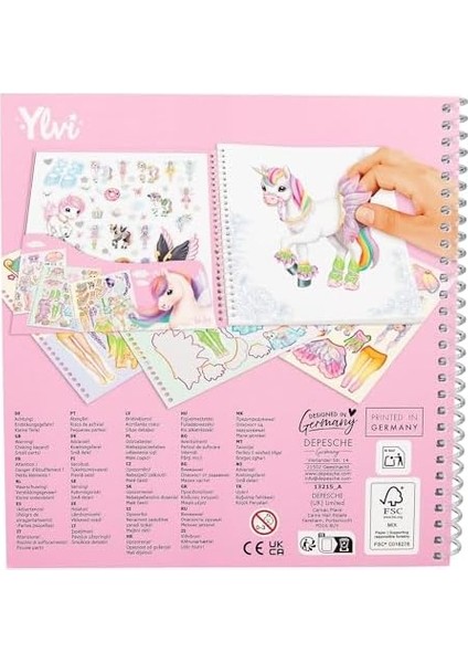 13215 Ylvi Dress Me Up - Çıkartma Defteri, 24 Sayfa Önceden Baskılı Tek Boynuzlu At Motifli, Kendiniz Tasarlamanız Için, 11 Çıkartma Kağıdı Dahil