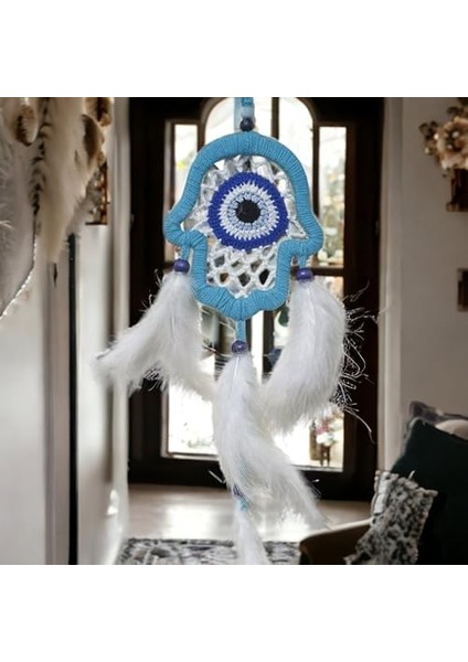 Nazar Boncuğu Motifli Turkuaz Fatma Ana Eli Duvar Süsü El Işçiliği Duvar Dekoru