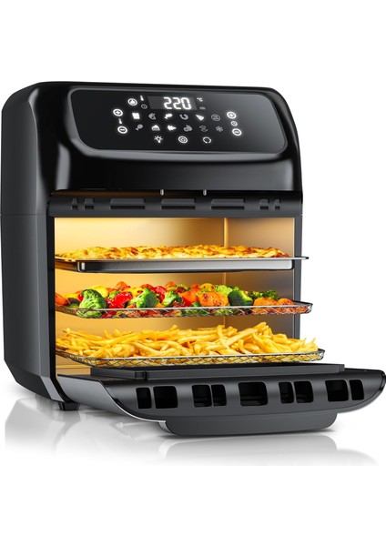 4'ü 1 Arada 12L Airfryer, Sıcak Hava Fritözü, Döner Izgara, Kurutucu ve Fırın