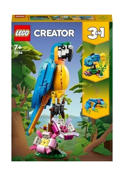 Creator Egzotik Papağan 31136-7 Yaş ve Üzeri Çocuklar Için Papağan, Balık ve Kurbağa Modelleri Içeren Yaratıcı Oyuncak Yapım Seti (253 Parça)