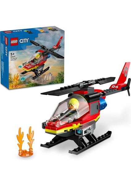 City Itfaiye Kurtarma Helikopteri 60411-5 Yaş ve Üzeri Çocuklar Için Pilot Minifigürü Içeren Yaratıcı Oyuncak Yapım Seti (85 Parça)