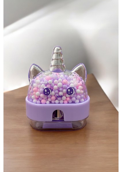 Unicorn Kalemtıraş Mor 1 Adet Sevimli Figürlü Boncuklu Kalemtıraş Kalem Açacağı