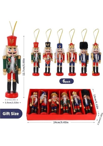 13CM Nutcracker Ahşap Asker Fındıkkıran, Fındıkkıran Asker Şekilli Kukla Noel Ahşap Dekoru Festival Noel Dekoru Yılbaşı Nodel Süsleri Hediyelik Eşya (6'lı Paket Model3, 13 Cm)