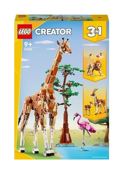 Creator Vahşi Safari Hayvanları 31150-9 Yaş ve Üzeri Çocuklar Için Inşa Edilebilen Zürafa, Ceylan ve Aslan Modeliyle 3 Ü 1 Arada Yaratıcı Oyuncak Yapım Seti, Doğum Günü Hediyesi (780 Parça)