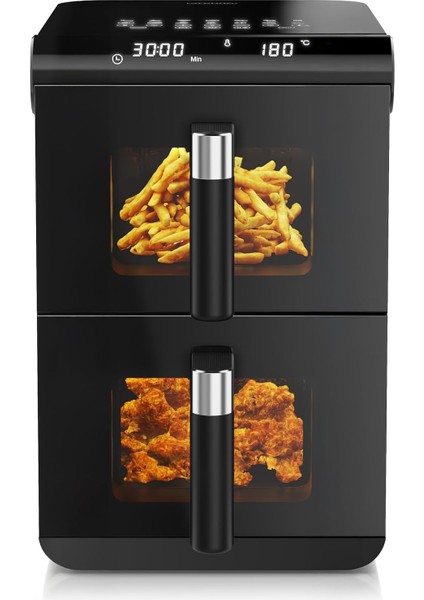 Xxl Çift Bölmeli Sıcak Hava Fritözü,11,4 Litre,13 Programlı,görüntüleme Pencereli