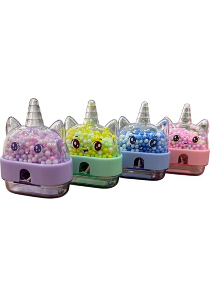 Unicorn Kalemtıraş Mor 1 Adet Sevimli Figürlü Boncuklu Kalemtıraş Kalem Açacağı