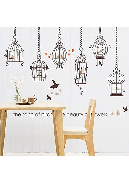 Kids Ev Dekorasyonu Kuş Kafesi Temalı Duvar Dekor Hediyelik Kendinden Yapışkanlı Duvar Sticker Görsel